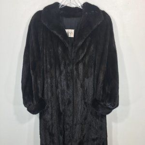 Classic MINK fur coat dark brown black Women's Large jacket dolman sleeves 517